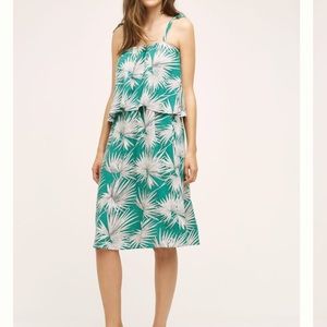 Anthropologie Green and White Midi Dress